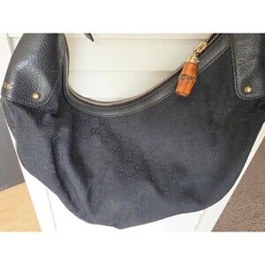 GUCCI Women's One Shoulder Bag Hobo Canvas Leather Black